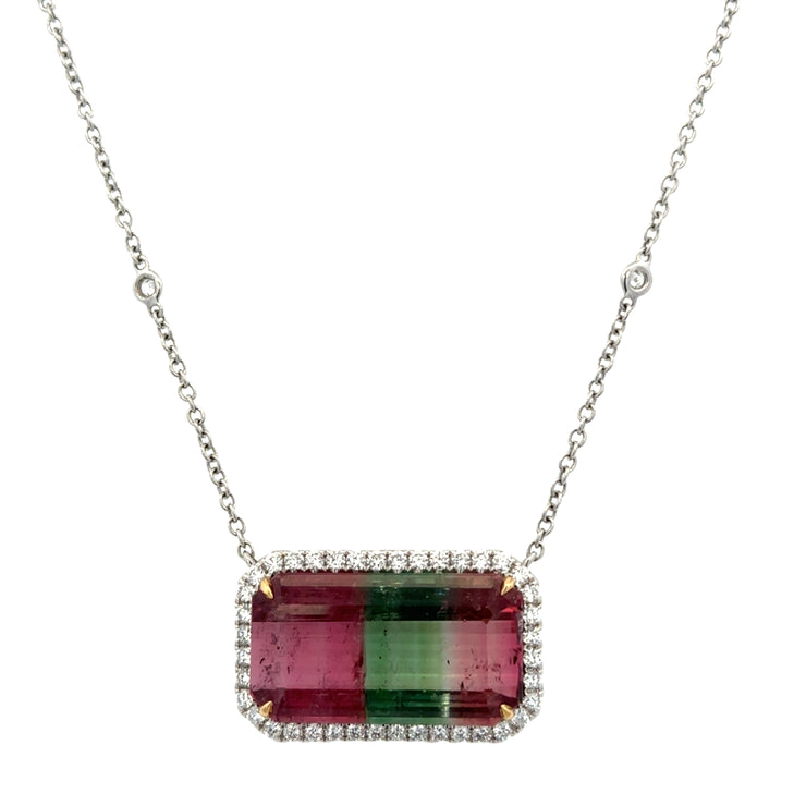 Watermelon Tourmaline and Diamond Necklace in 18k White Gold