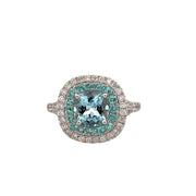 Aquamarine, Tourmaline and Diamond Ring in White Gold