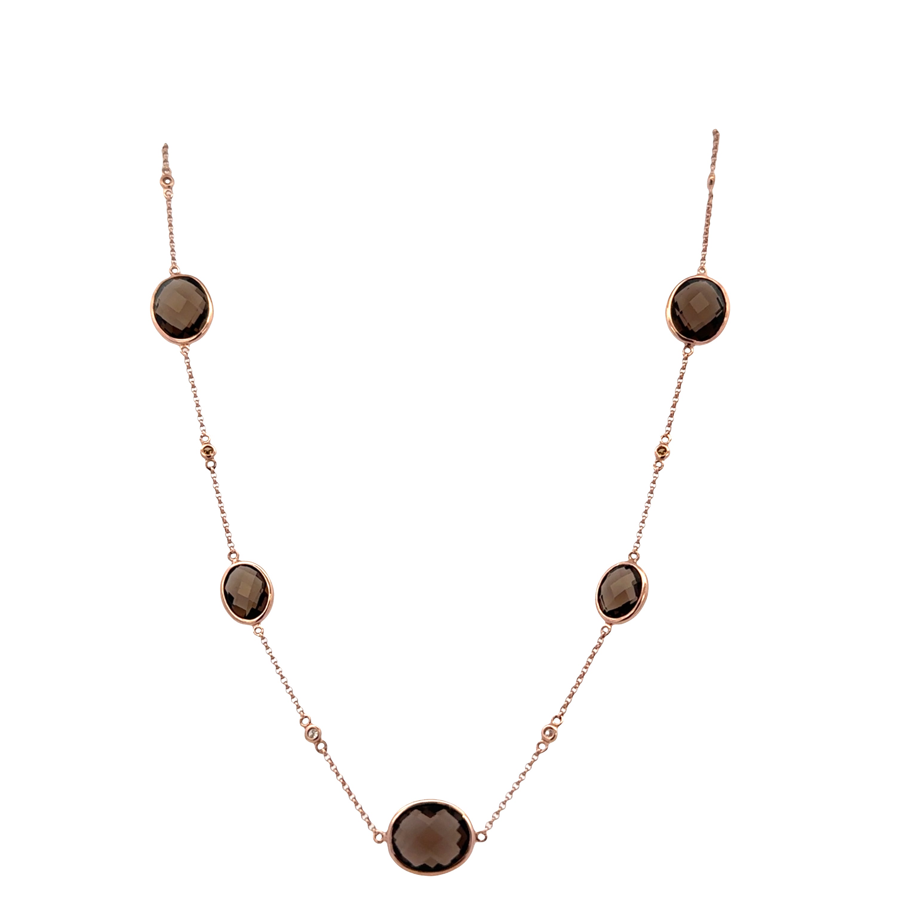 14k Rose Gold Smoky Quartz & Diamond Station Necklace – 20"