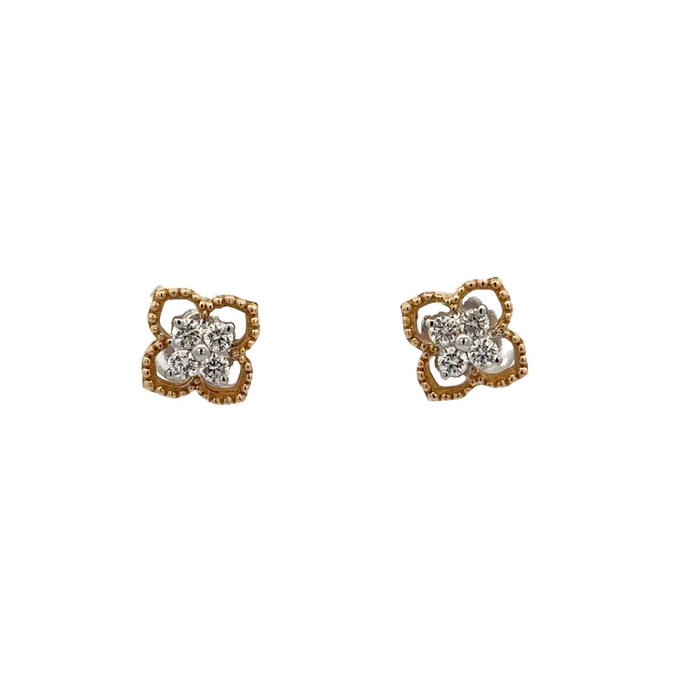 Quatrefoil Diamond Stud Earrings in Yellow Gold