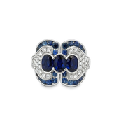 Art Deco Inspired Sapphire and Diamond Ring in 18k White Gold