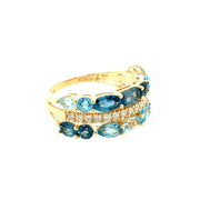 Blue Topaz and Diamond Band in Yellow Gold
