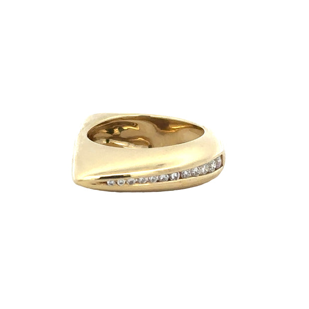 Modern Style Domed Diamond Ring in 18k Yellow Gold