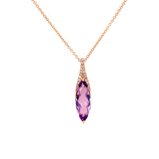 Amethyst and Diamond Pendant in Rose Gold