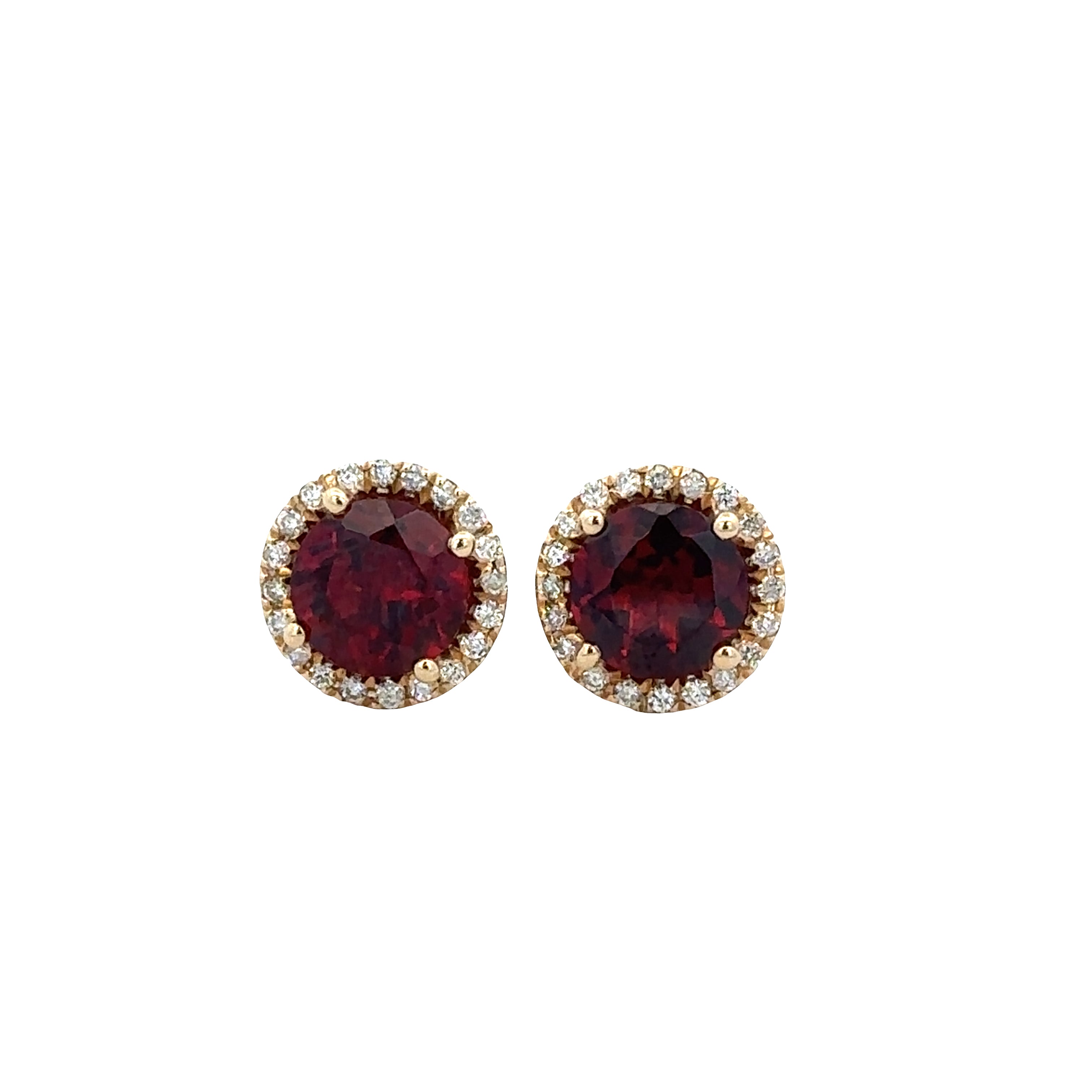 14k Yellow Gold Garnet & Diamond Halo Stud Earrings