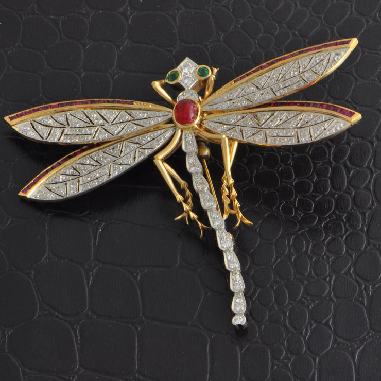 VIntage Platinum and Yellow Gold Dragonfly Brooch