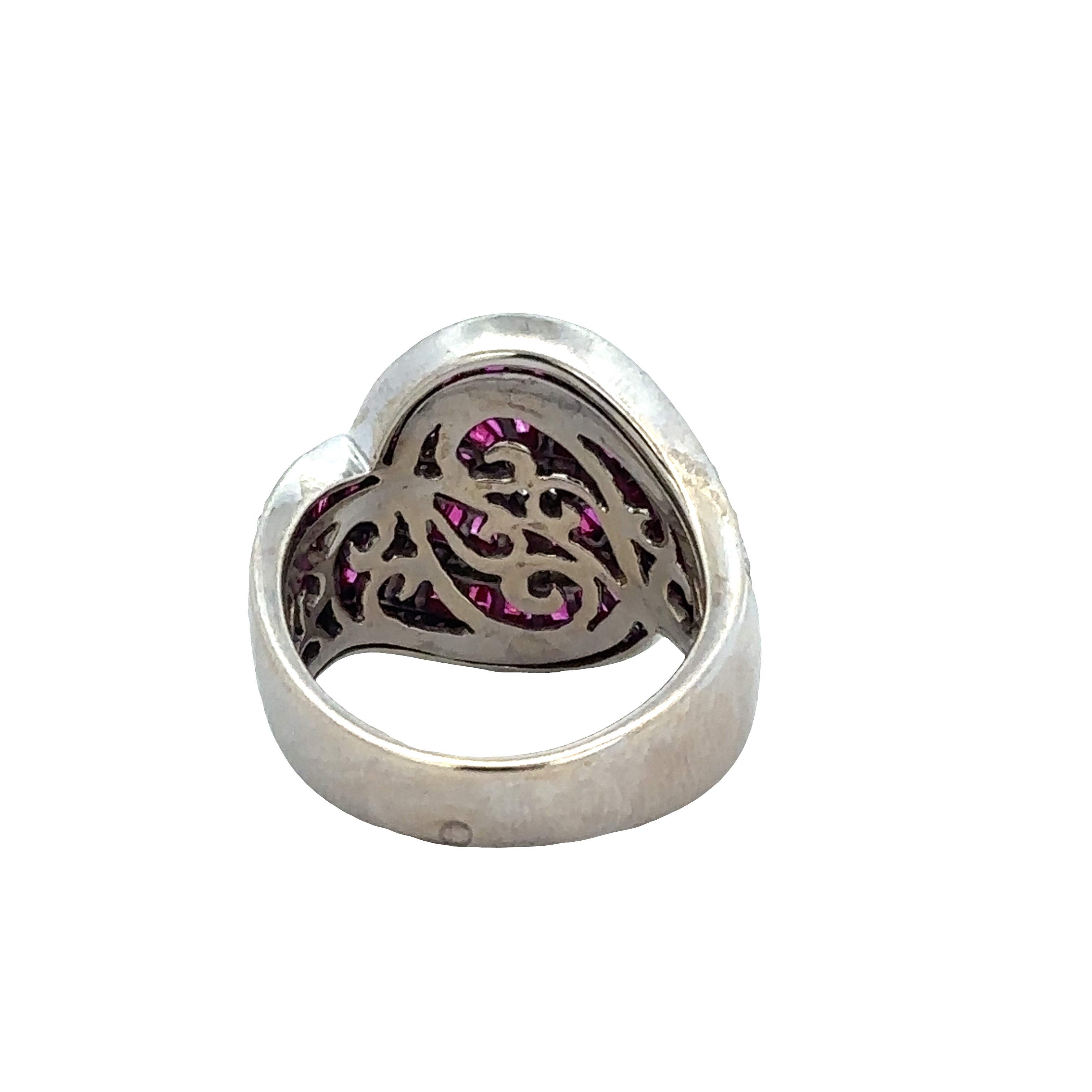 14k White Gold Ruby & Diamond Swirl Statement Band – 3.01 CTW– Size 7