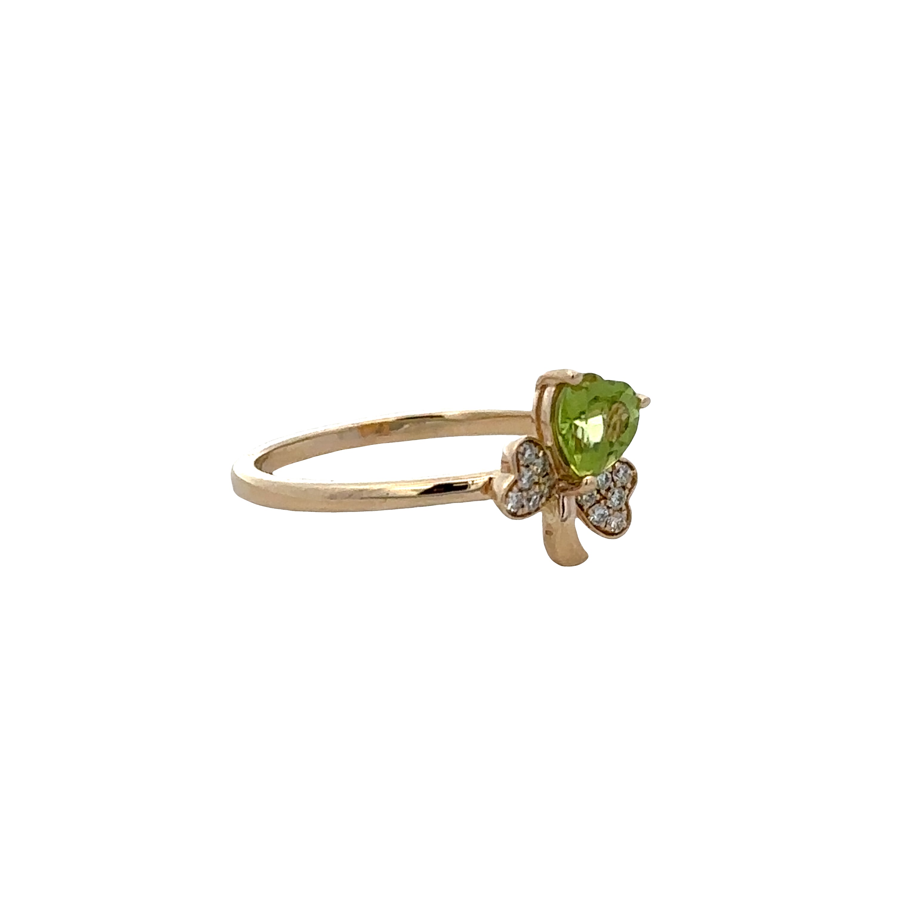 14k Yellow Gold Peridot & Diamond Clover Ring – Size 7