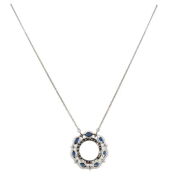 Circular Sapphire and Diamond Necklace in White Gold