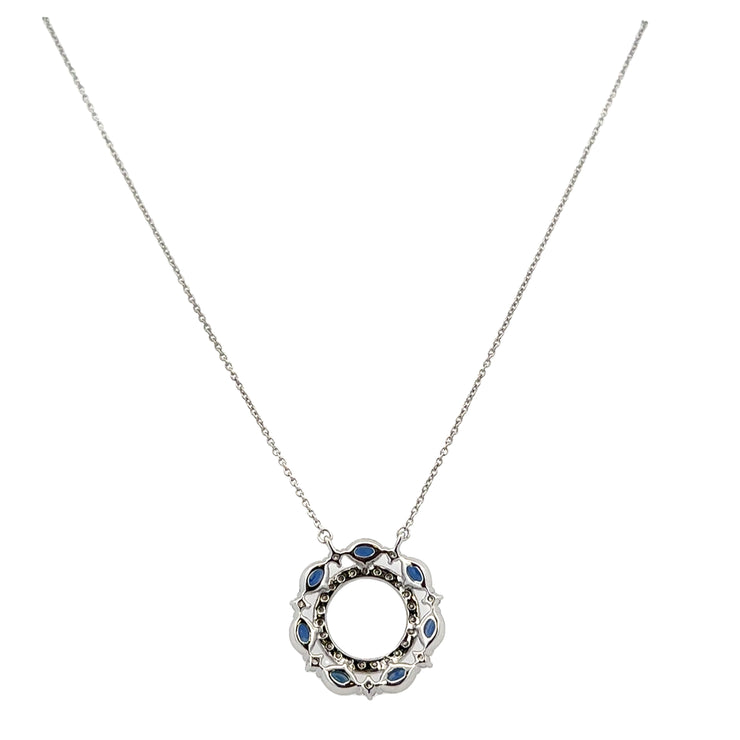 Circular Sapphire and Diamond Necklace in White Gold