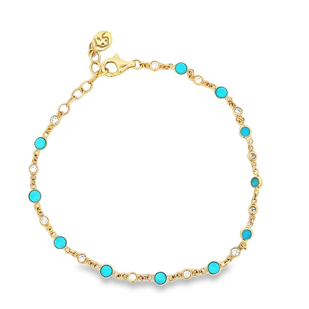 Turquoise and Diamond Bracelet in Yellow Gold