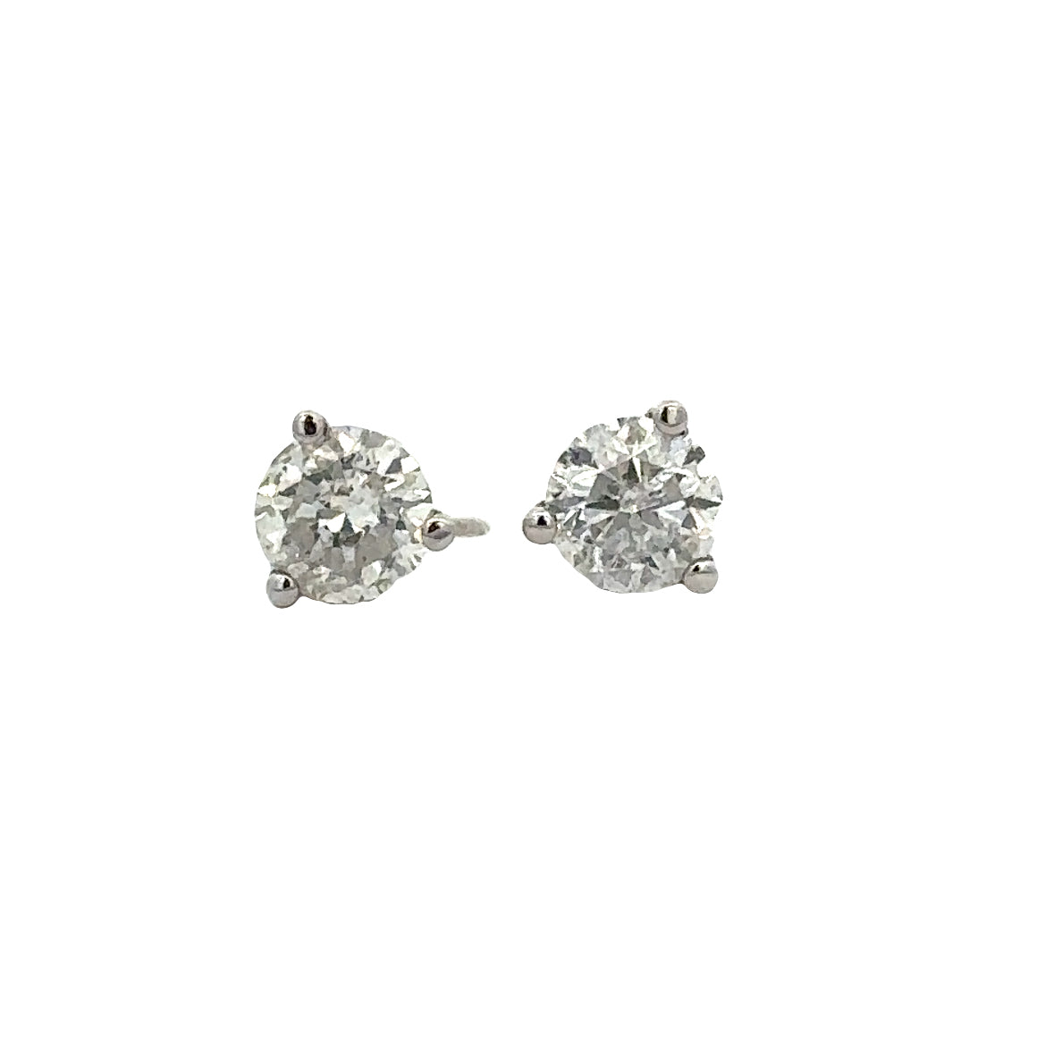 14k White Gold 1.01ct Diamond Stud Earrings – Three-Prong Martini Settings