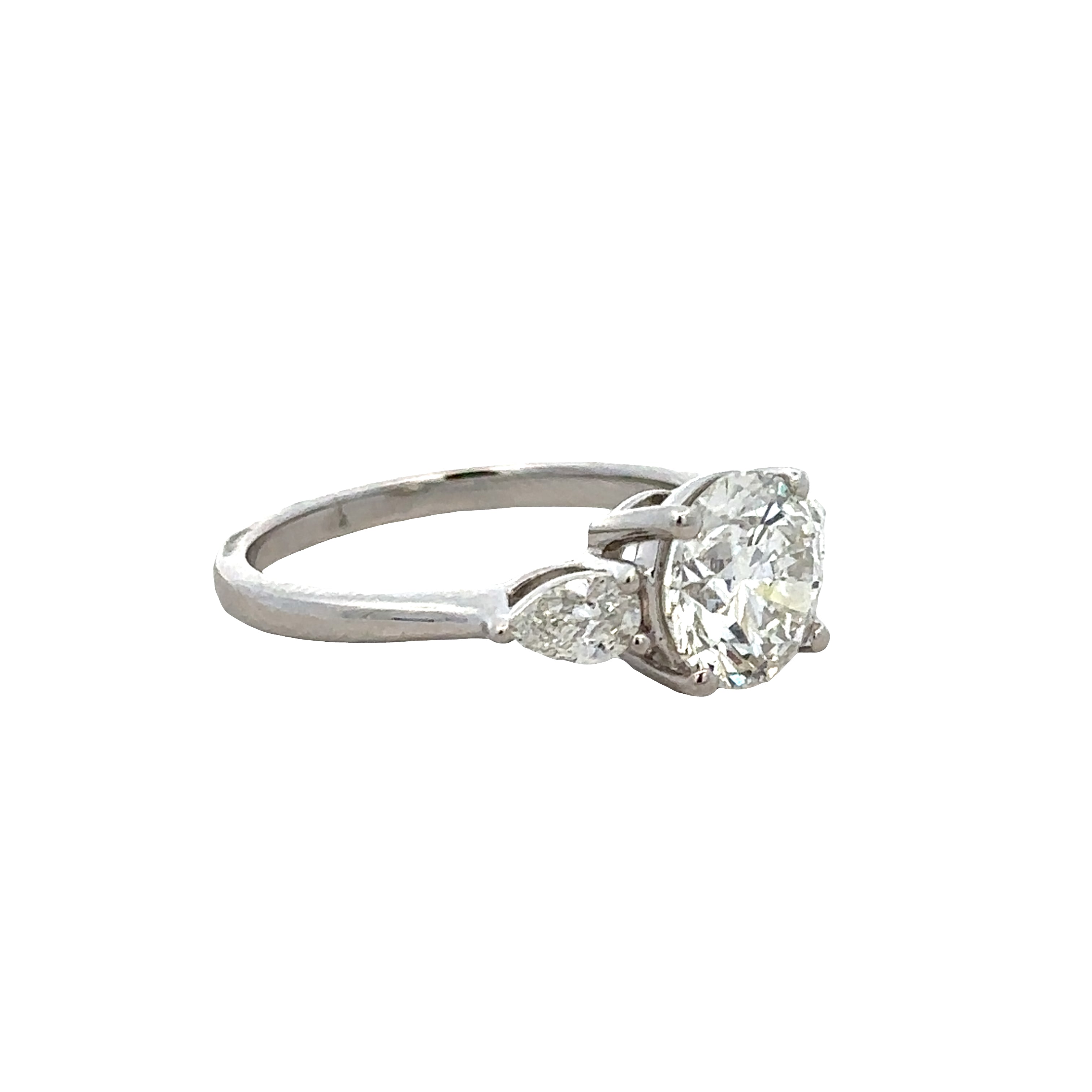 14k White Gold 1.90ct Diamond Engagement Ring with Pear-Shaped Accents – Size 6