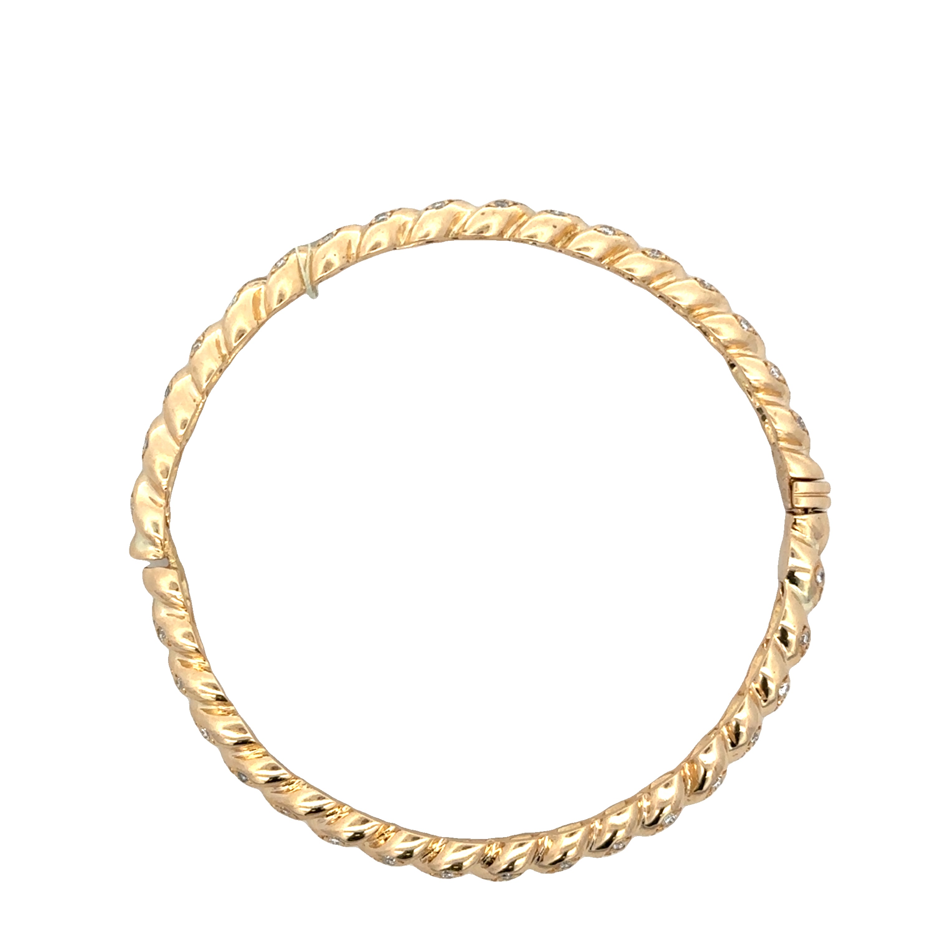 Hinged Textured Diamond Bangle Bracelet in 18k Yellow Gold