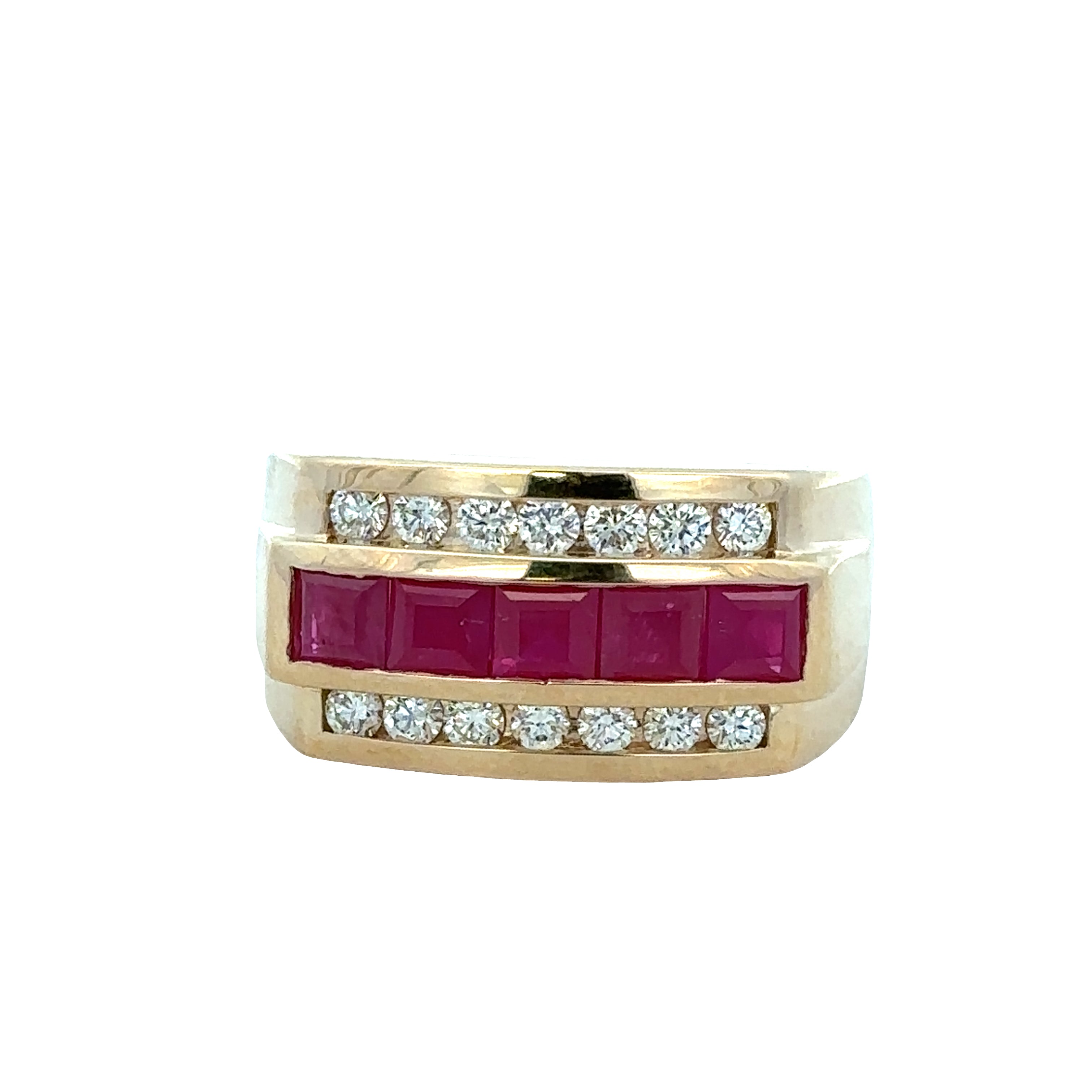 14k Yellow Gold Ruby and Diamond Ring – Size 11