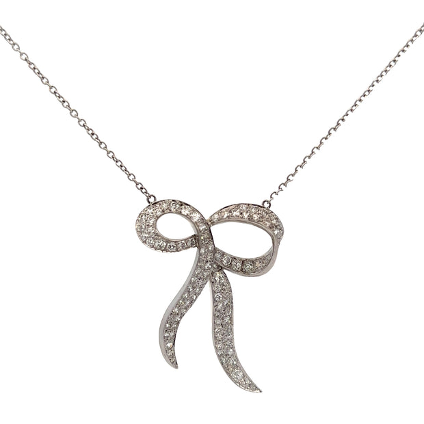Heavy Diamond Bow Necklace in Platinum