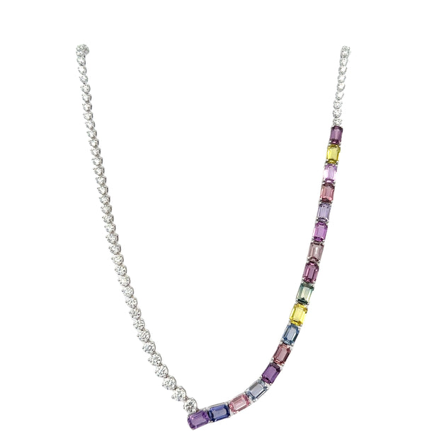 Multicolored Sapphire and Diamond Necklace in 18k White Gold