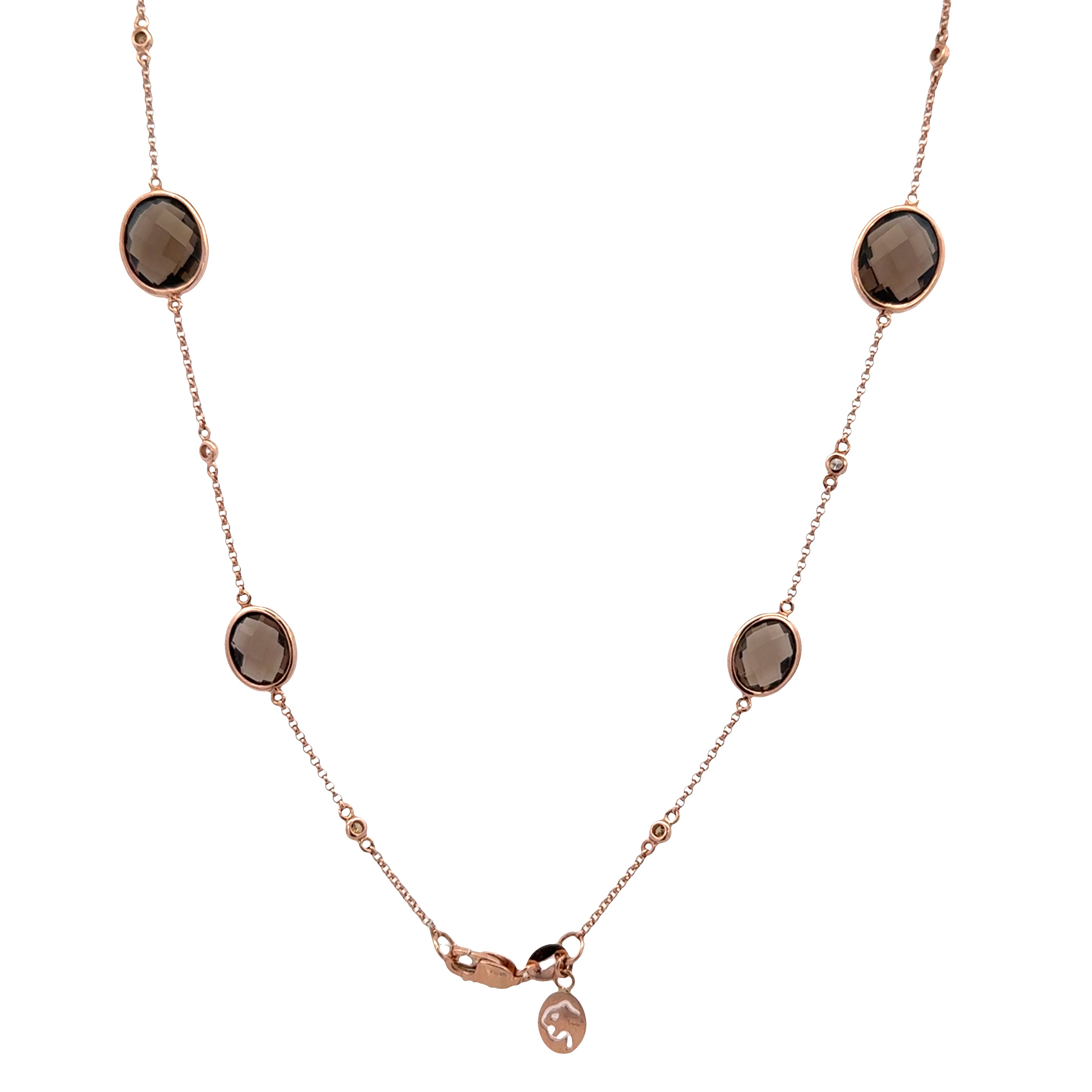 14k Rose Gold Smoky Quartz & Diamond Station Necklace – 20"
