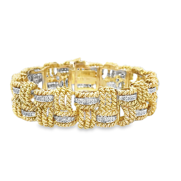 Vintage Diamond Basketweave Bracelet in Yellow and White Gold