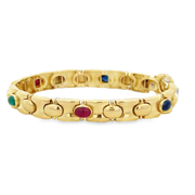 Vintage Sapphire, Ruby, and Emerald Cabochon Panther Bracelet in 18k Yellow Gold