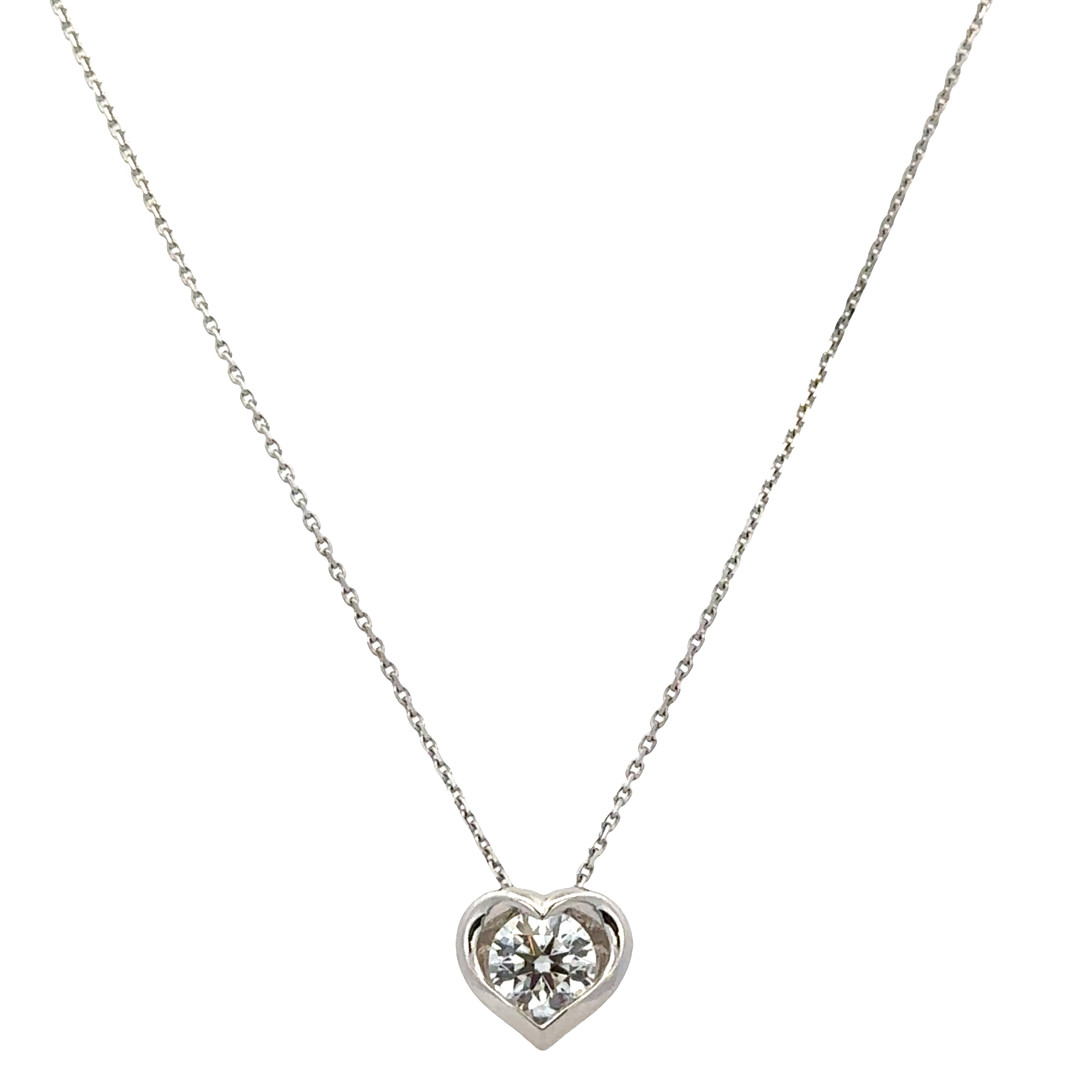 18k White Gold Diamond Heart Slide Pendant Necklace
