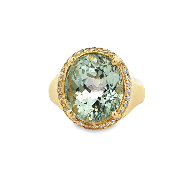 Green Tourmaline and Diamond Ring in Yellow gold