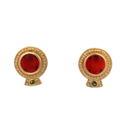 Vintage Carnelian Intaglio and Green Tourmaline Earrings in Yellow Gold