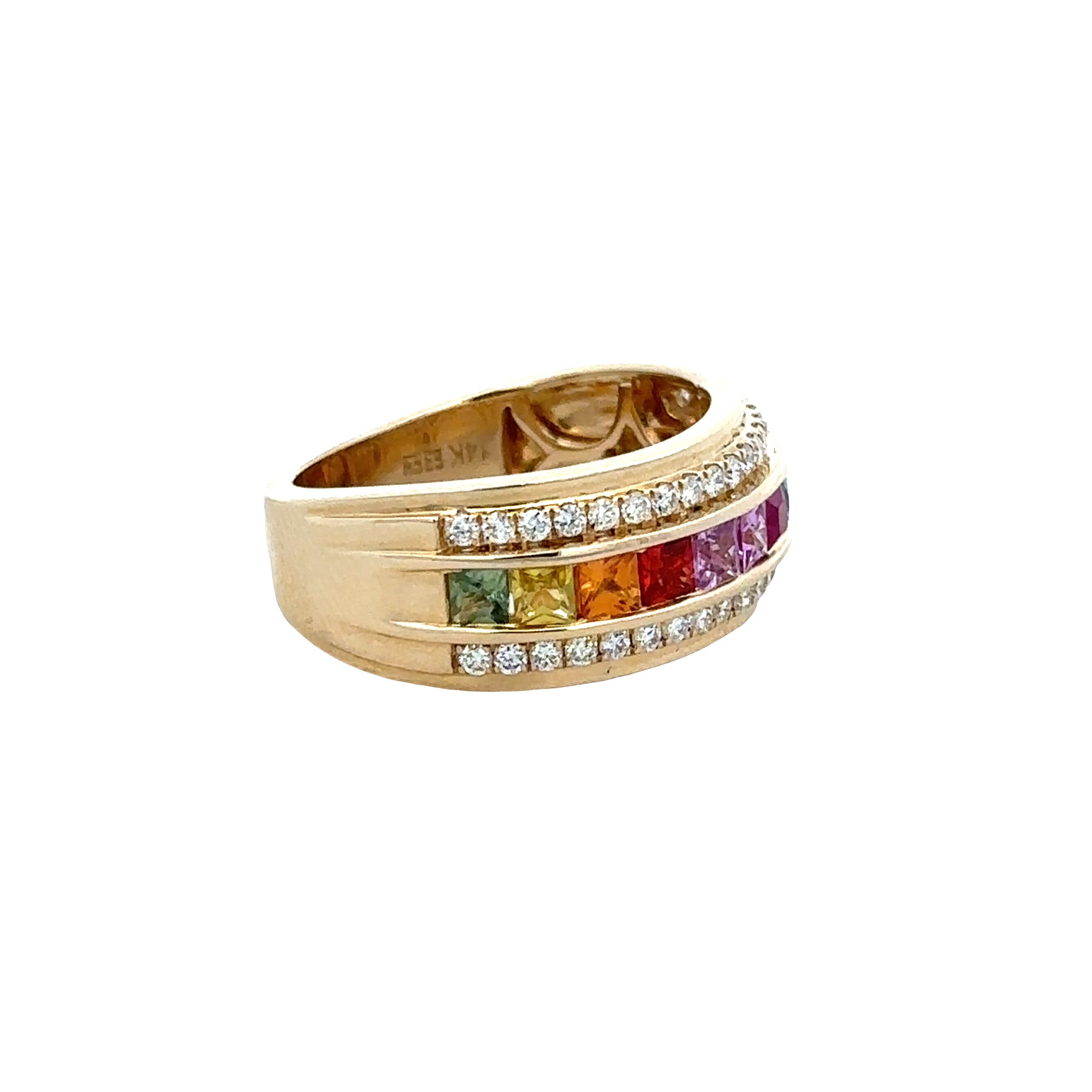 14k Yellow Gold Multi Color Sapphire & Diamond Band – Size 7