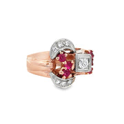 Vintage Retro Ruby and Diamond Ring in Rose Gold