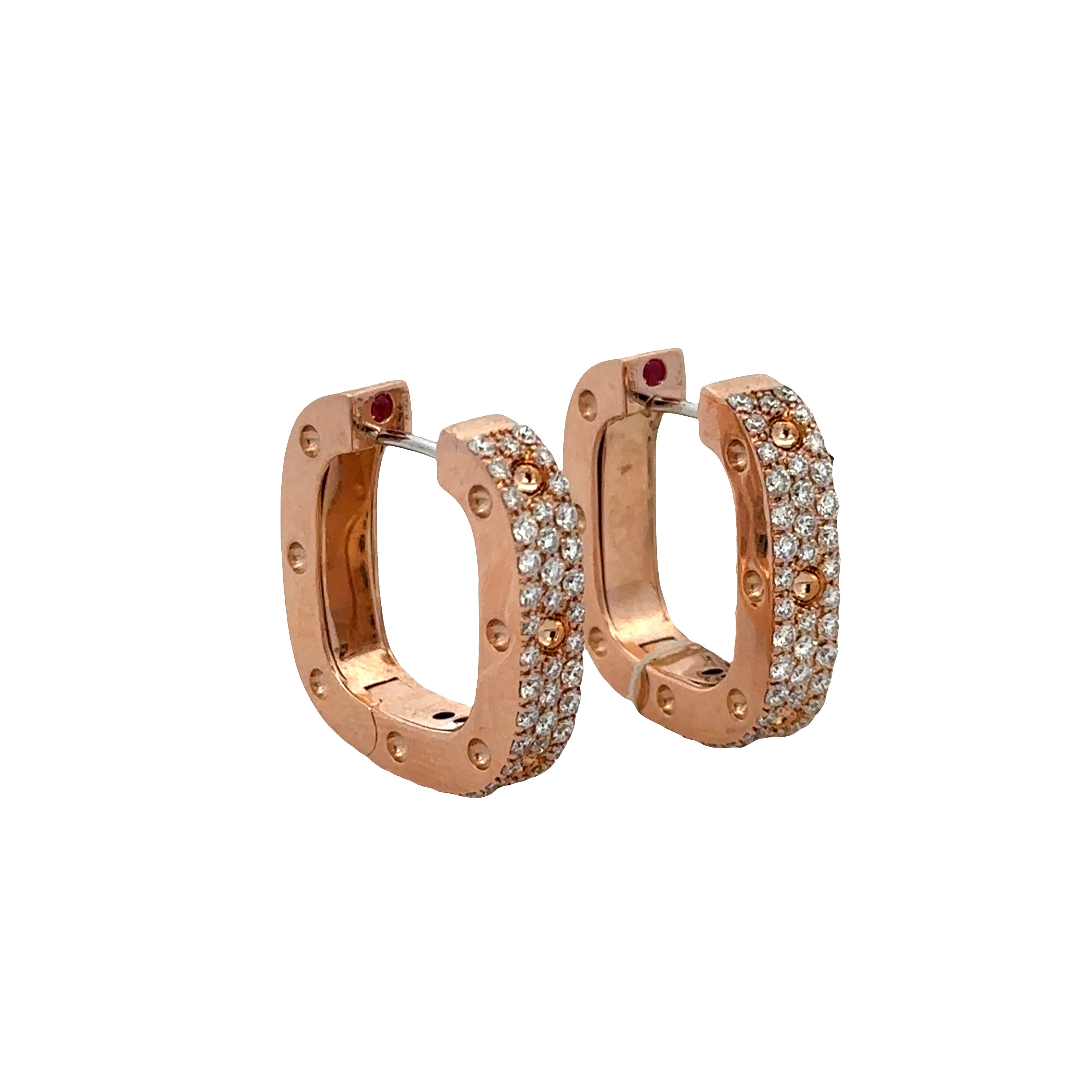Estate Roberto Coin 18k Rose Gold Square Hoop Diamond Earrings