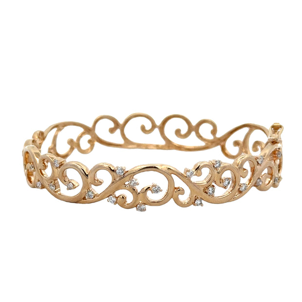 Openwork Scrolled Diamond Bangle in Yellow Gold