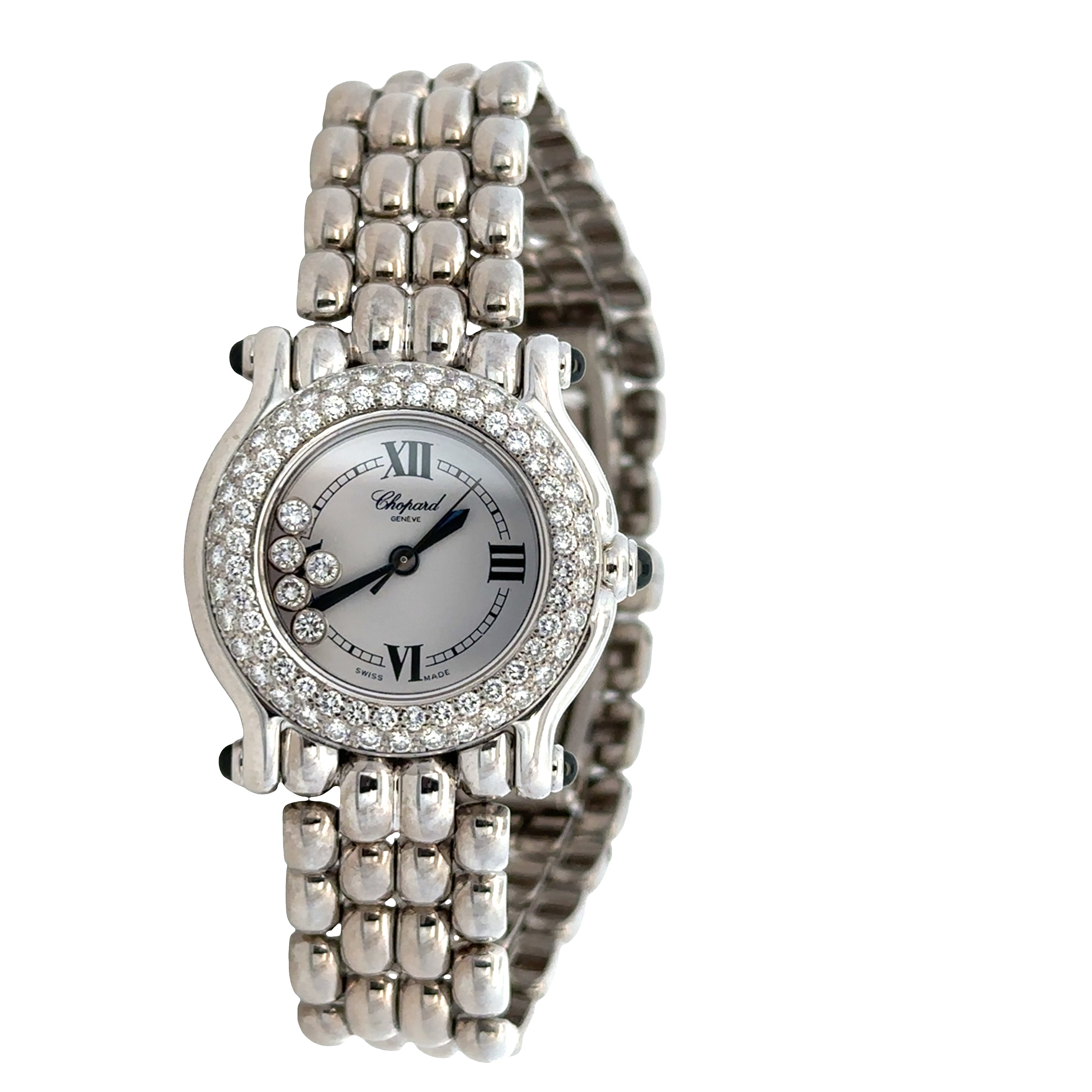 Pre-Owned Chopard Happy Sport 18k White Gold Watch with Floating Diamonds – 26mm Quartz (Ref. #27/6151-32)