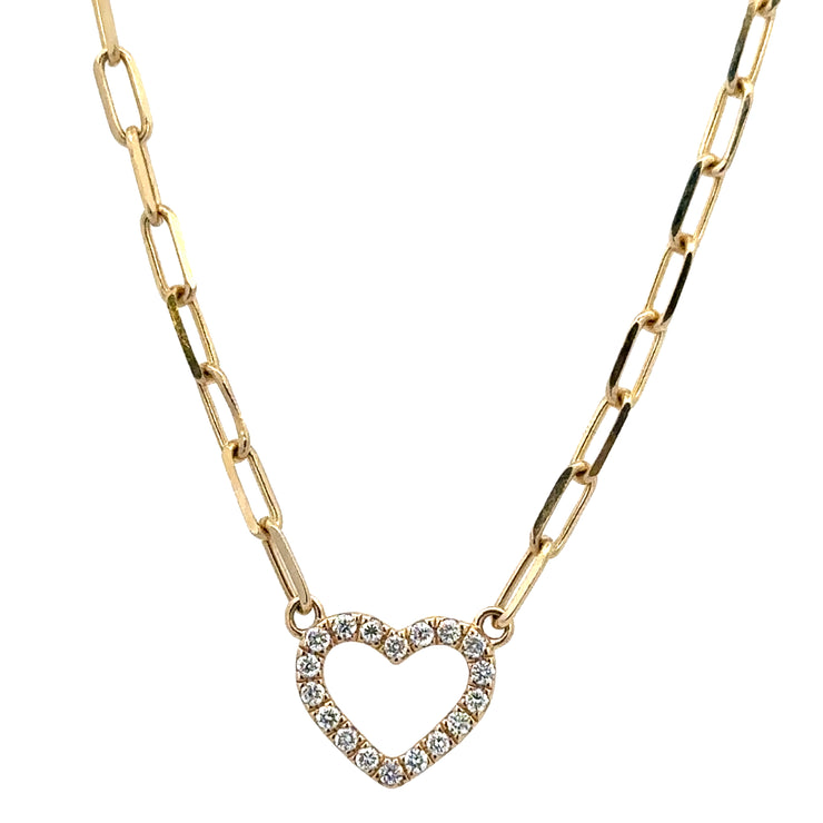 Small Diamond Heart Necklace in Yellow Gold