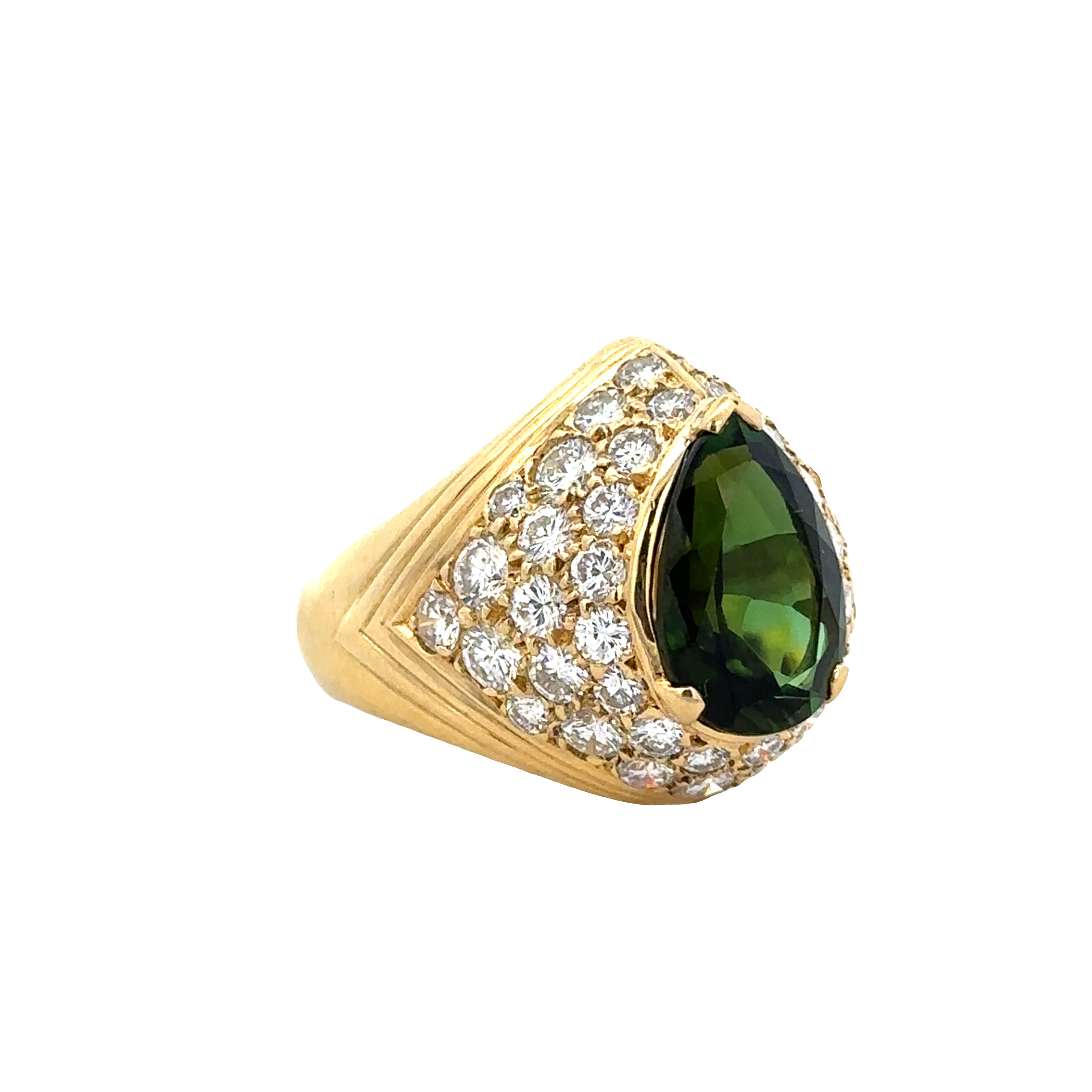 18k Yellow Gold Green Tourmaline and Diamond Ring – Size 6.75