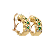 Emerald and Diamond Huggie Earrings in 18k Yellow Gold