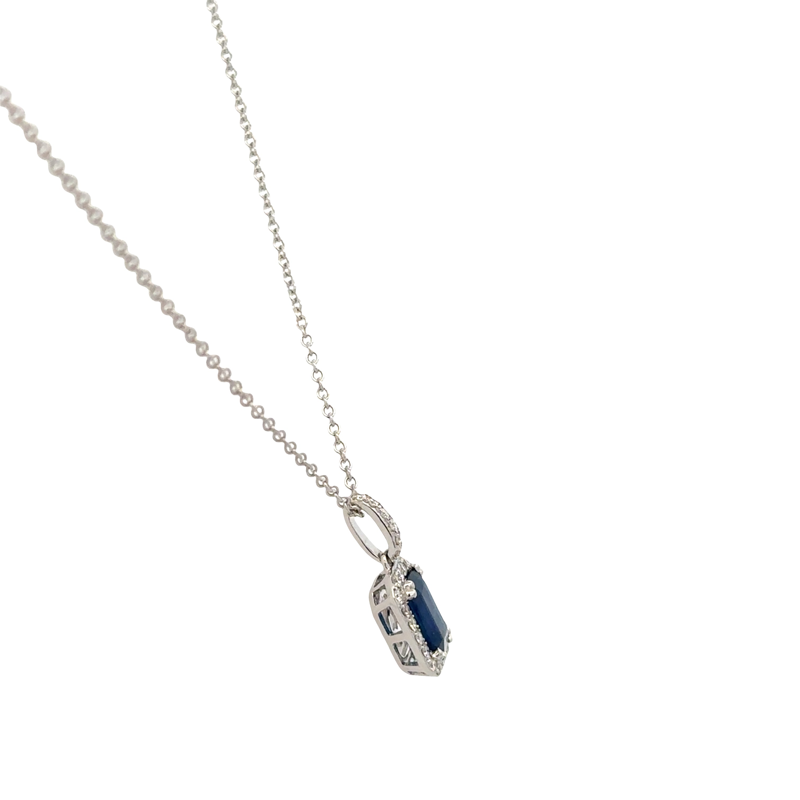 14k White Gold Sapphire & Diamond Halo Pendant – 1.05 Carats