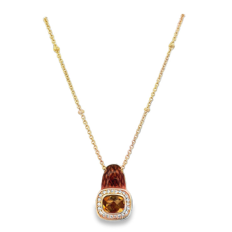 Citrine and Enamel Pendant in Yellow Gold