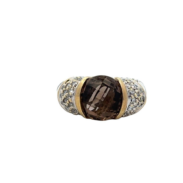 David Yurman Smoky Quartz and Diamond Ring in Silver and 14k Gold