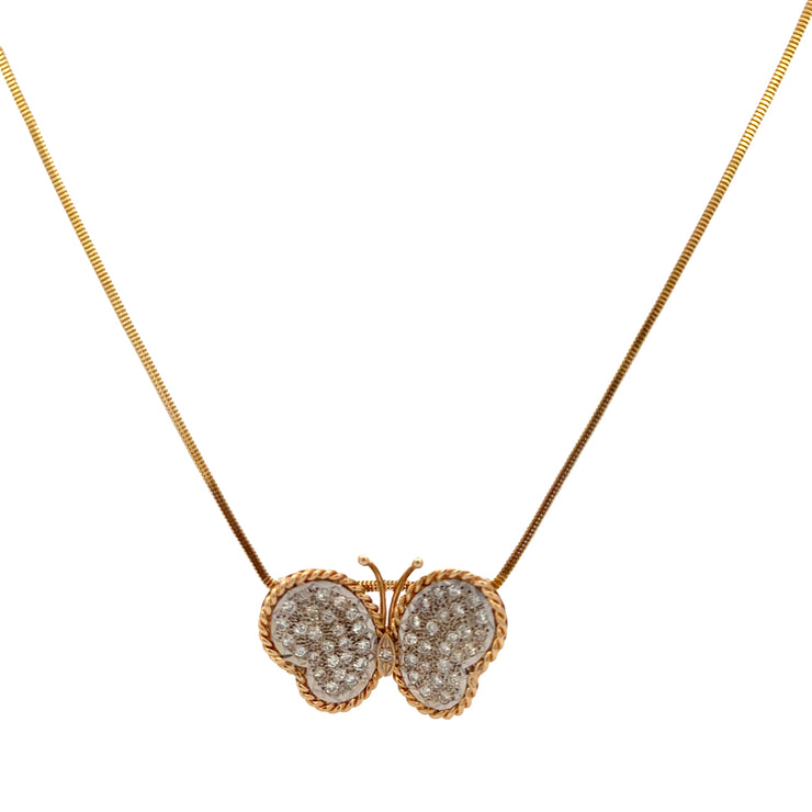 Vintage Diamond Butterfly Pendant in Two Tone Gold