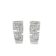 Diamond Accented Greek Key Earrings in 18k White Gold