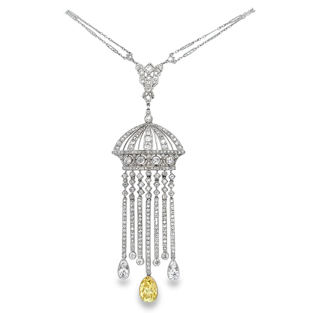 Stunning Edwardian White and Yellow Diamond Necklace in Platinum