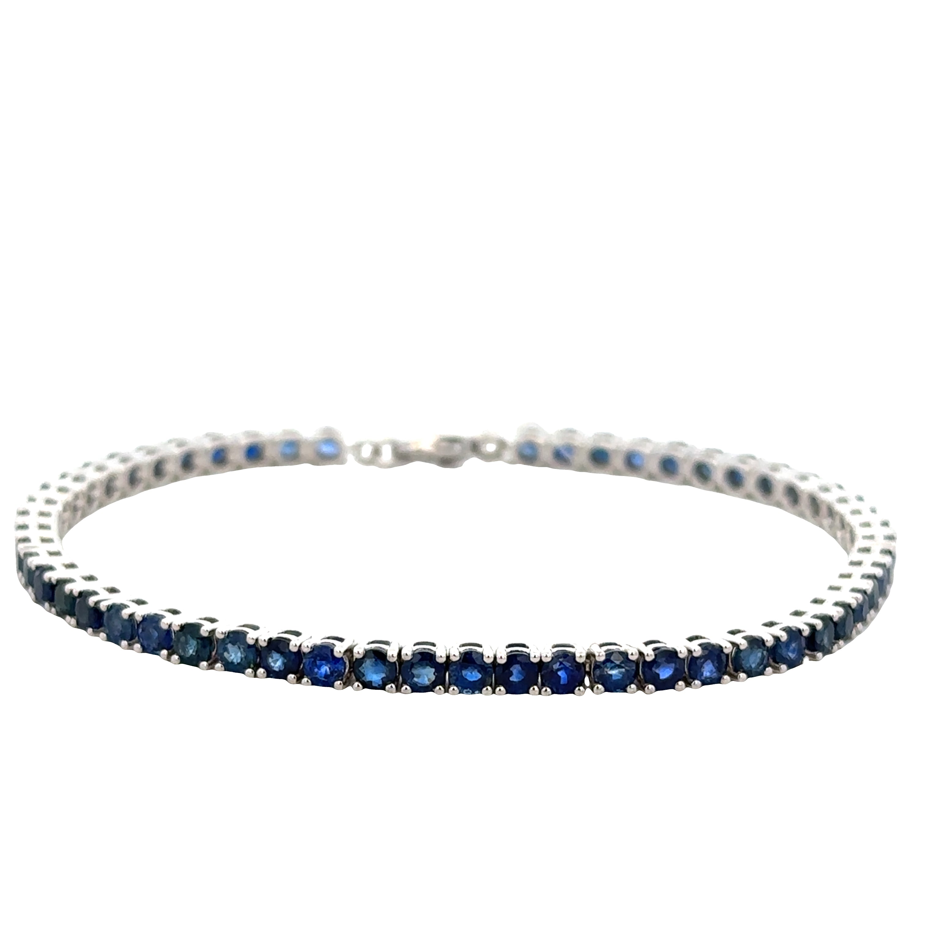 14k White Gold Blue Sapphire Line Bracelet