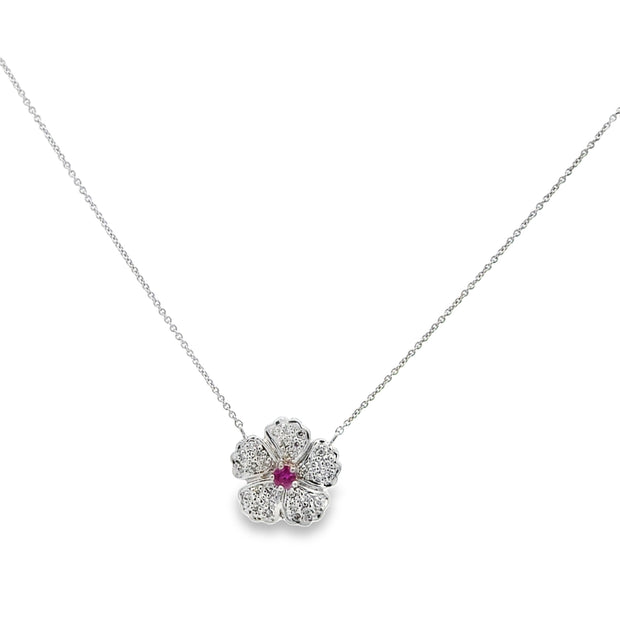 Pink Sapphire and Diamond Flower Necklace