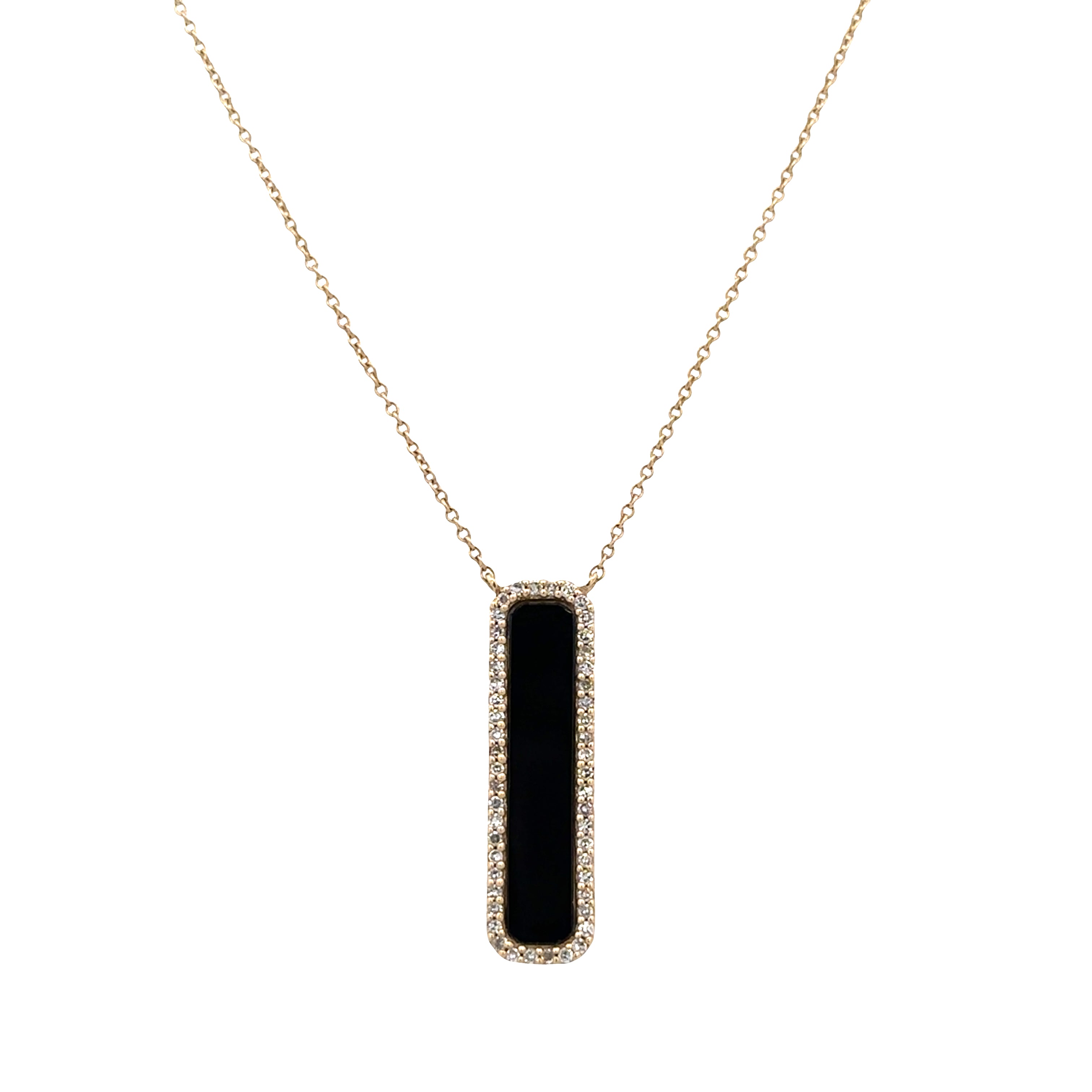 14k Yellow Gold Onyx & Diamond Necklace – Adjustable 18"