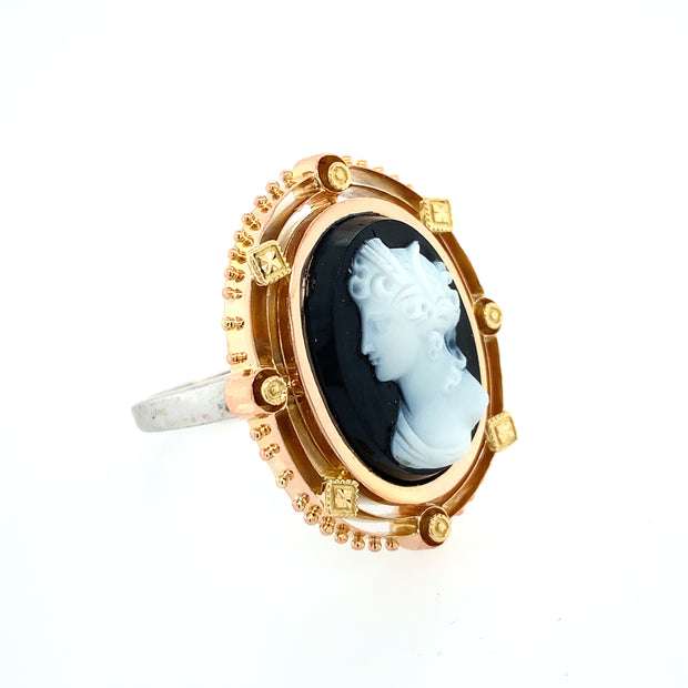 Antique Cameo Brooch Conversion Ring in Tri Color Gold