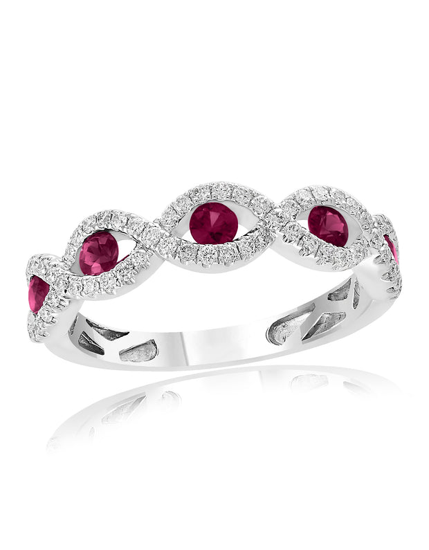 Ruby and Diamond Openwork Band in 18k White Gold