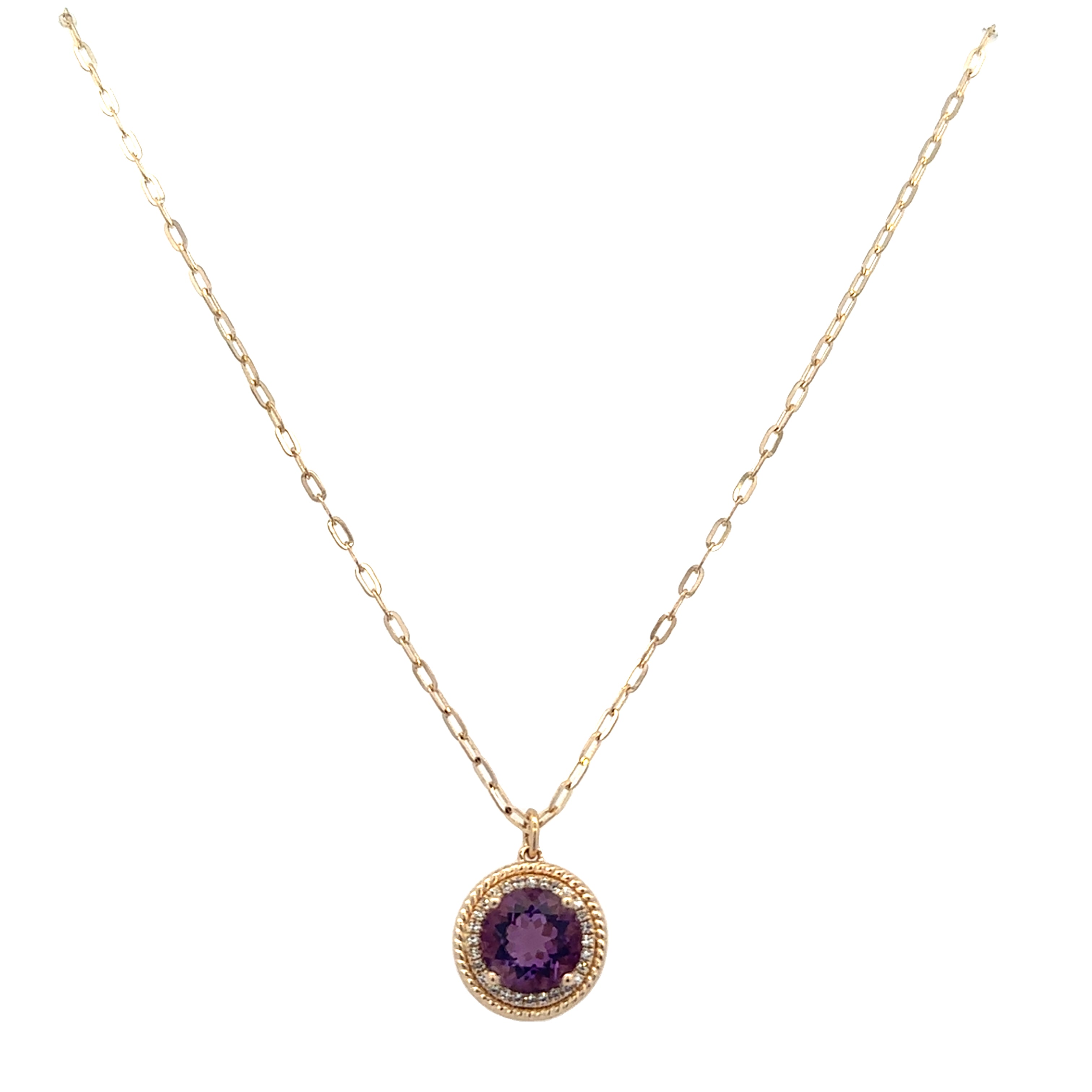 Amethyst and Diamond Pendant in Yellow Gold