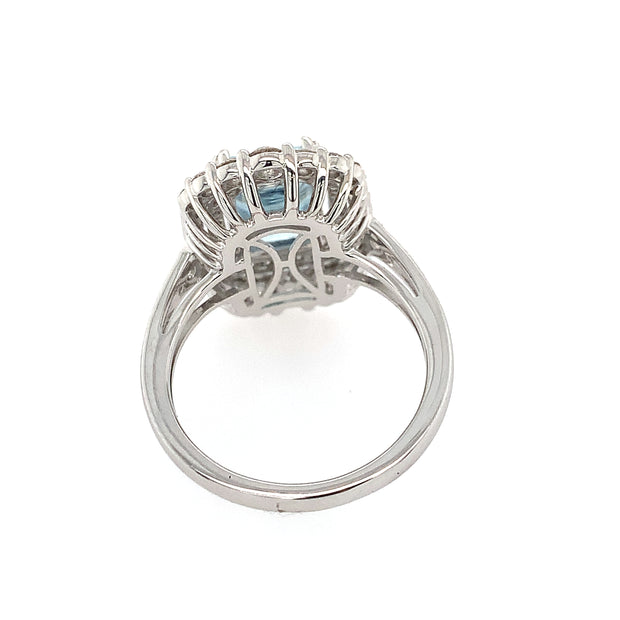 Aquamarine and Diamond Ring in White Gold
