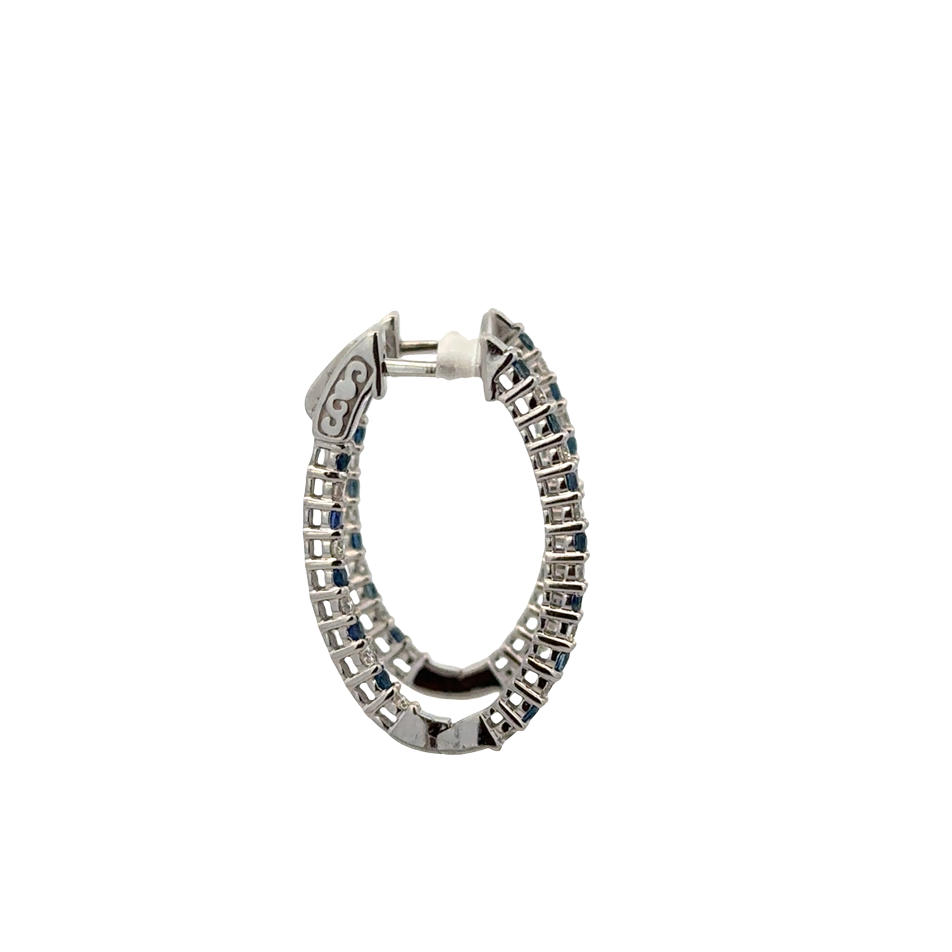 14k White Gold Sapphire & Diamond Hoop Earrings