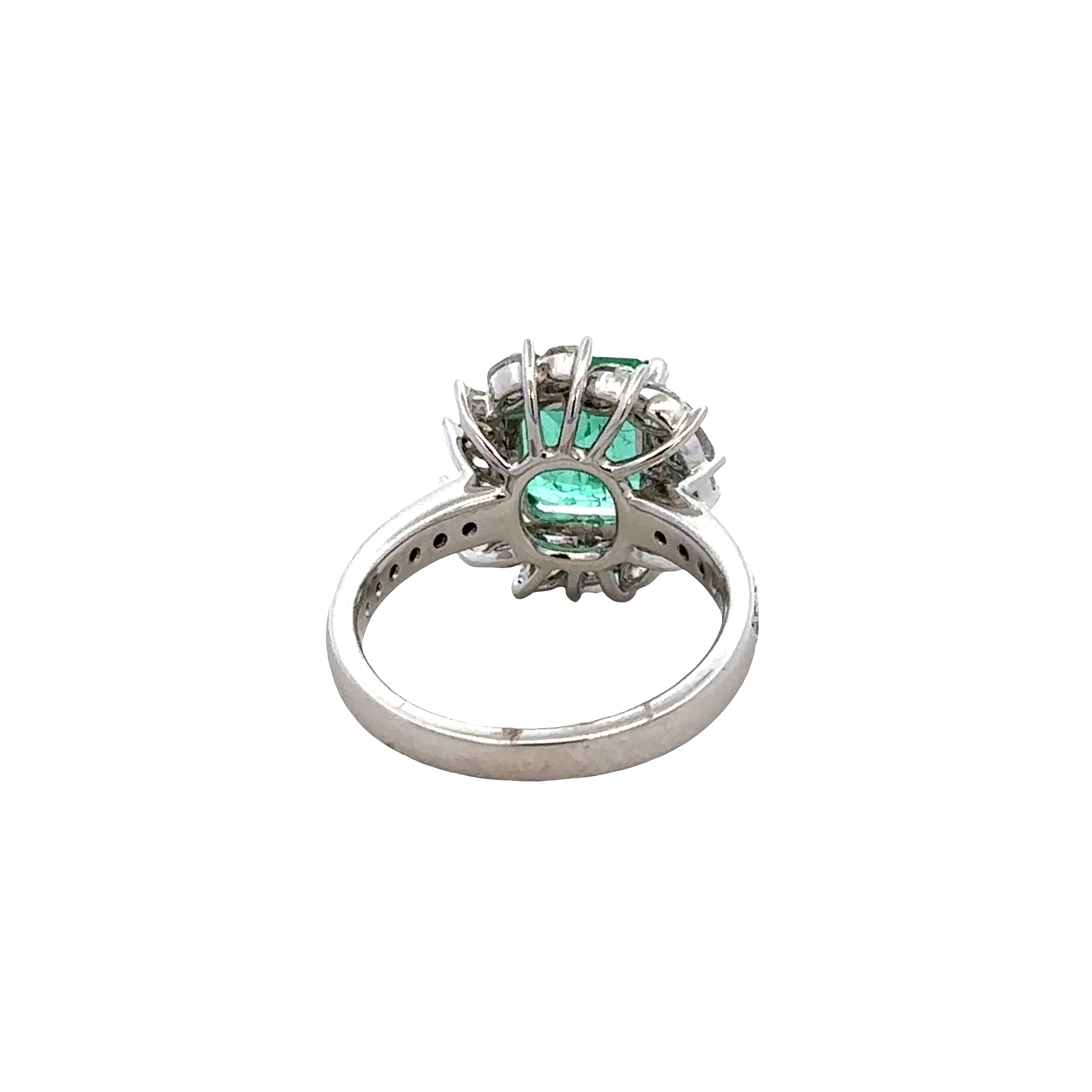 Platinum Emerald and Marquise Diamond Halo Ring – Size 6